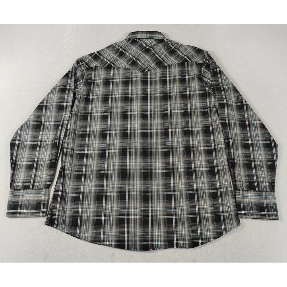 Wrangler Shirt Mens Large Multicolor Plaid Western Pearl Snap Cowboy Roder PBR
